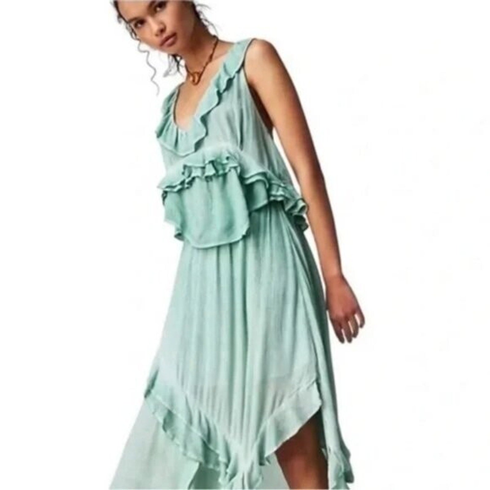 Free People $168 If Only Two Piece Set Top & Maxi Skirt Harbor Green Size XS