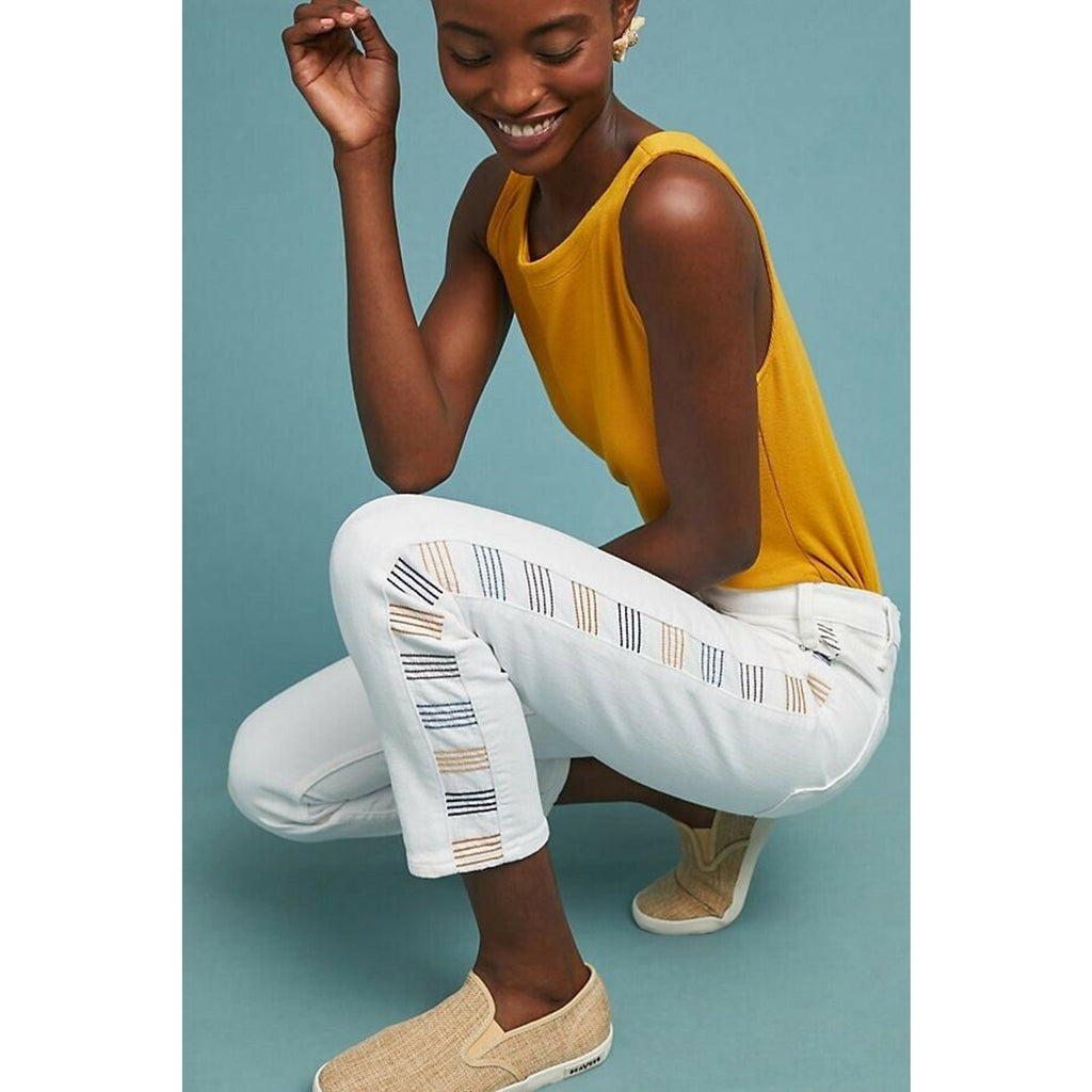 Anthropologie McGuire Valetta High-Rise Straight Cropped Embroidered Jeans SZ 25