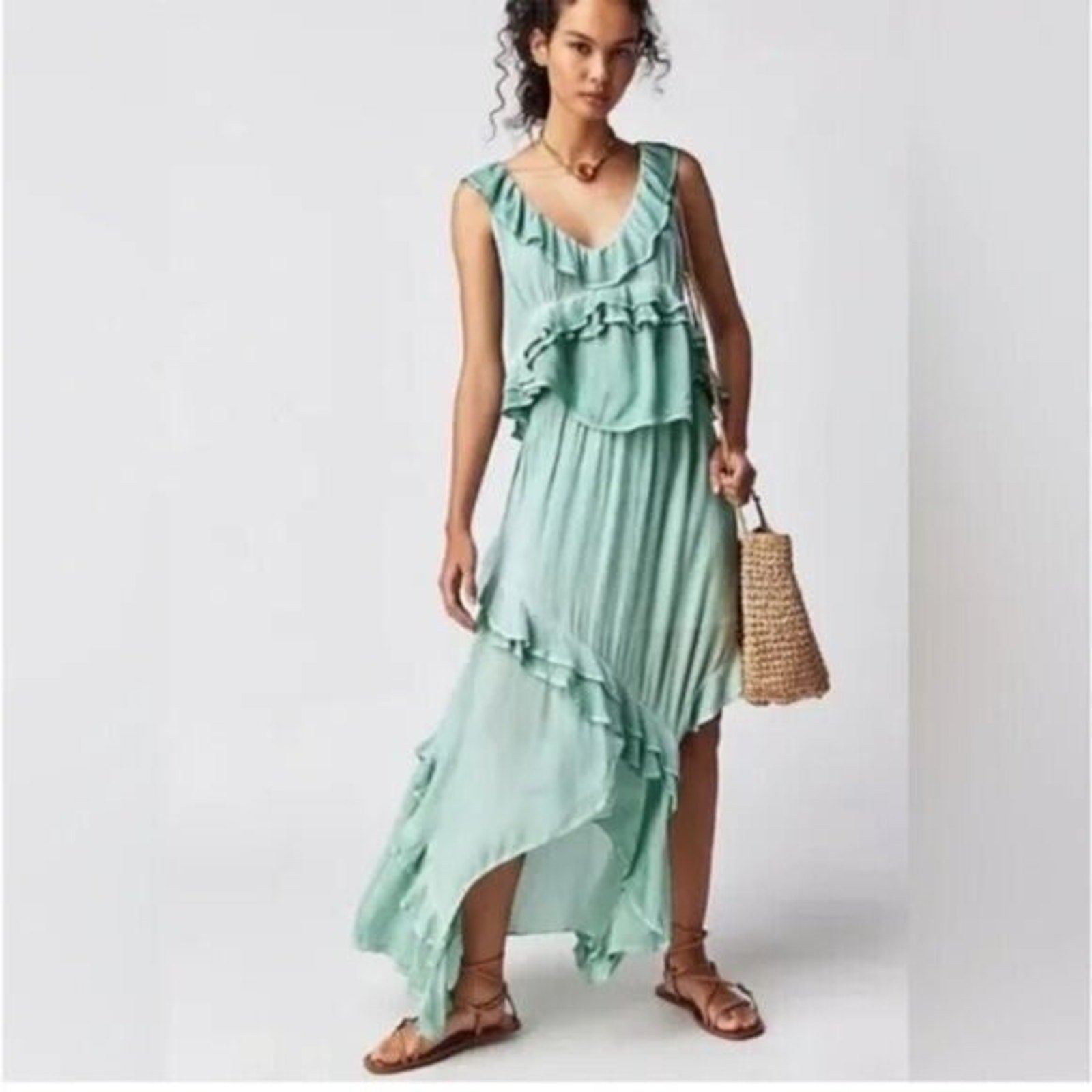 Free People $168 If Only Two Piece Set Top & Maxi Skirt Harbor Green Size XS