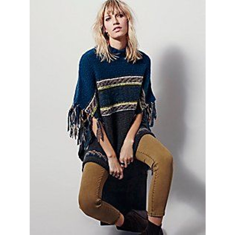 New FREE PEOPLE Labyrinth Sweater Poncho FRINGED $168 X-SMALL/SMALL XS/S Green