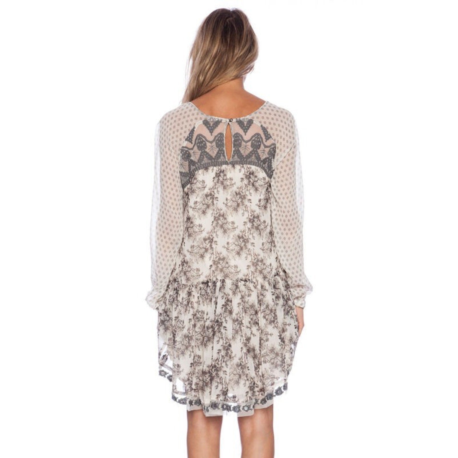 Free people Elsie Sheer Lace Boho Dress in Midnight Garden Combo Size XS Mini