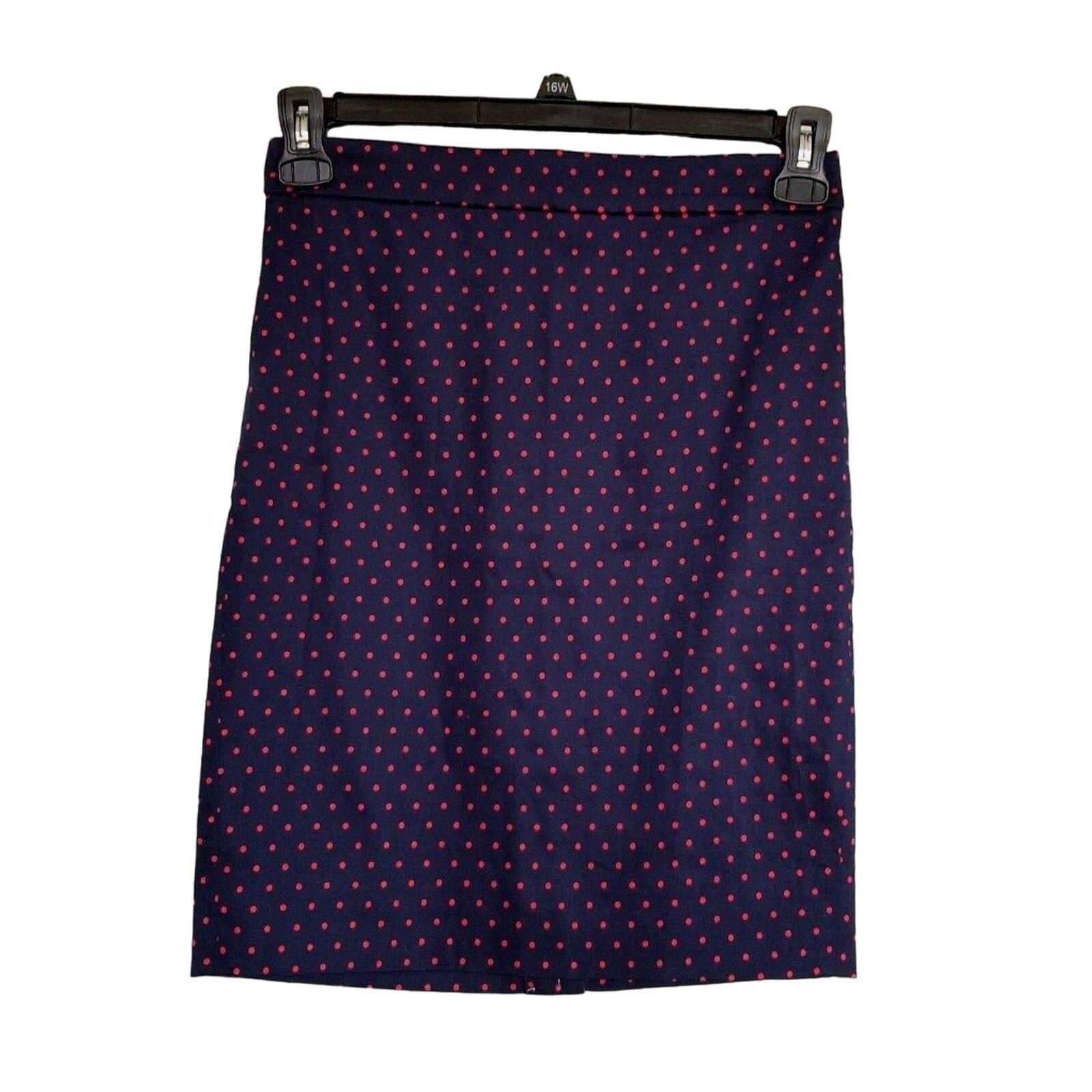 New J Crew Printed Pencil Skirt in Sateen Polka Dot Career 00 Navy Blue Red