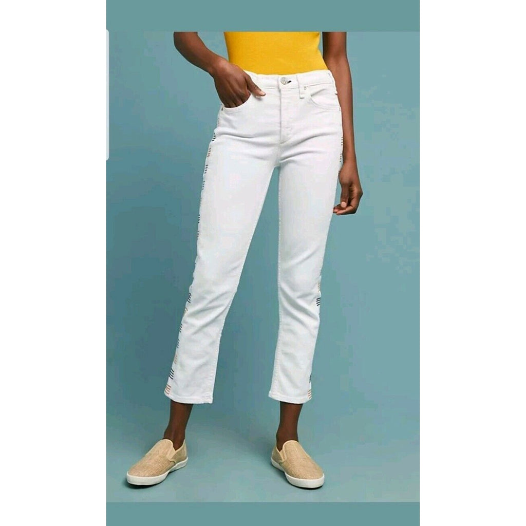 Anthropologie McGuire Valetta High-Rise Straight Cropped Embroidered Jeans SZ 25