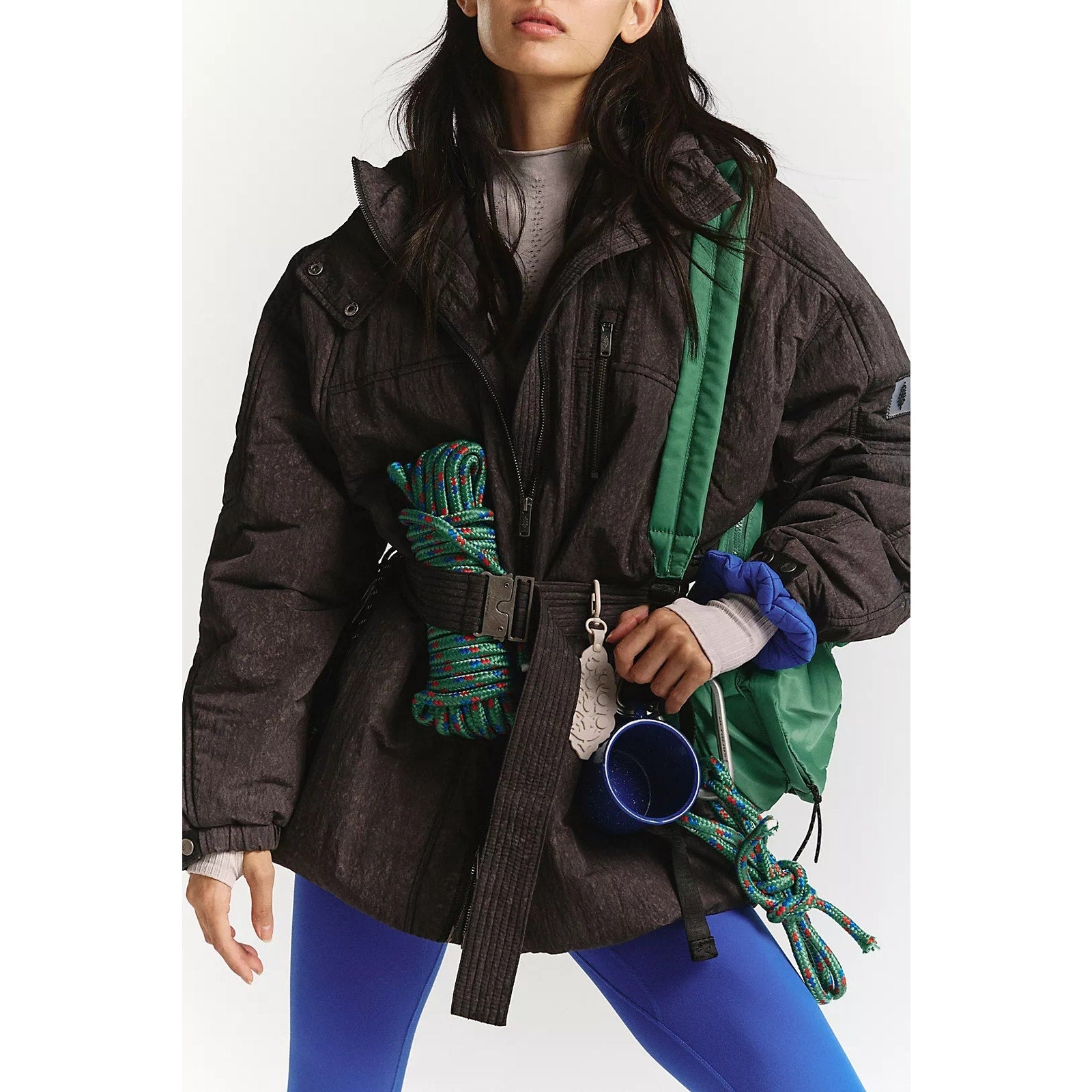 New FREE PEOPLE Care Tricked Out Trek Utility Puffer Jacket BELTED $348 MEDIUM