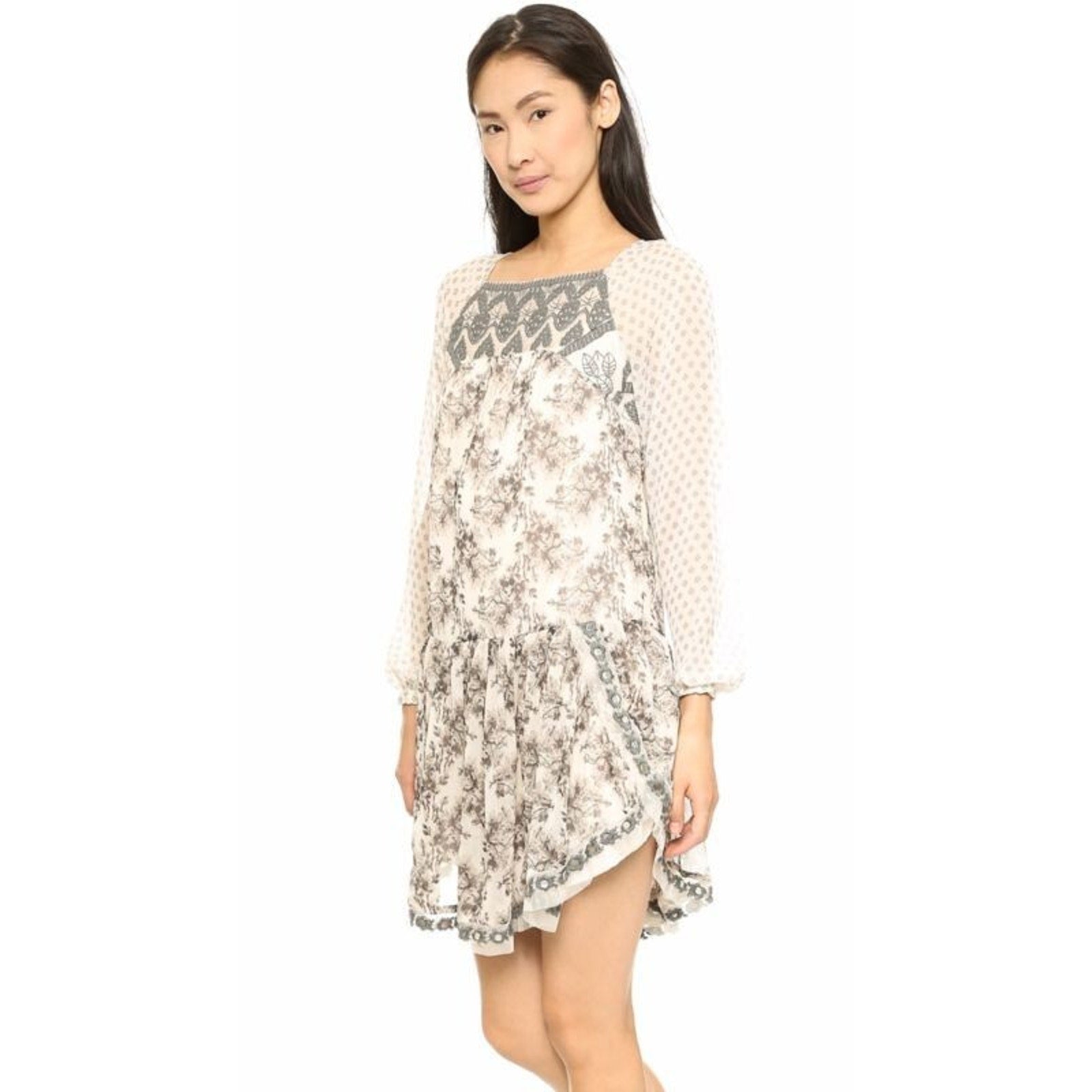 Free people Elsie Sheer Lace Boho Dress in Midnight Garden Combo Size XS Mini