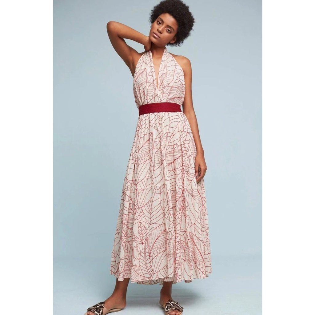 Anthropologie Lilka Samarkand Maxi Wrap Halter Embroidered Dress PXS/PS