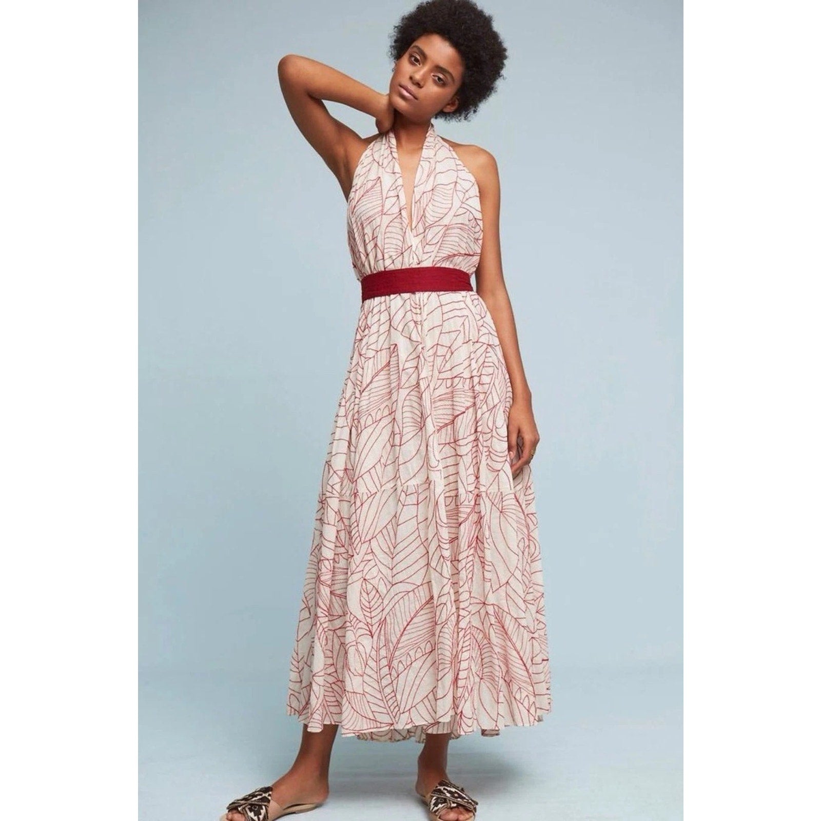 Anthropologie Lilka Samarkand Maxi Wrap Halter Embroidered Dress PXS/PS