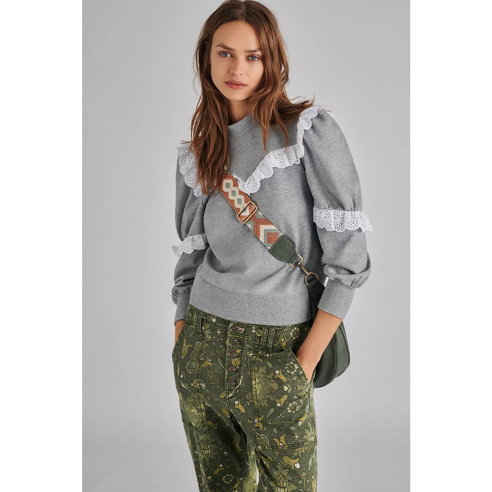 New Anthropologie Corsica Ruffled Eyelet Sweatshirt Othilia Size Small