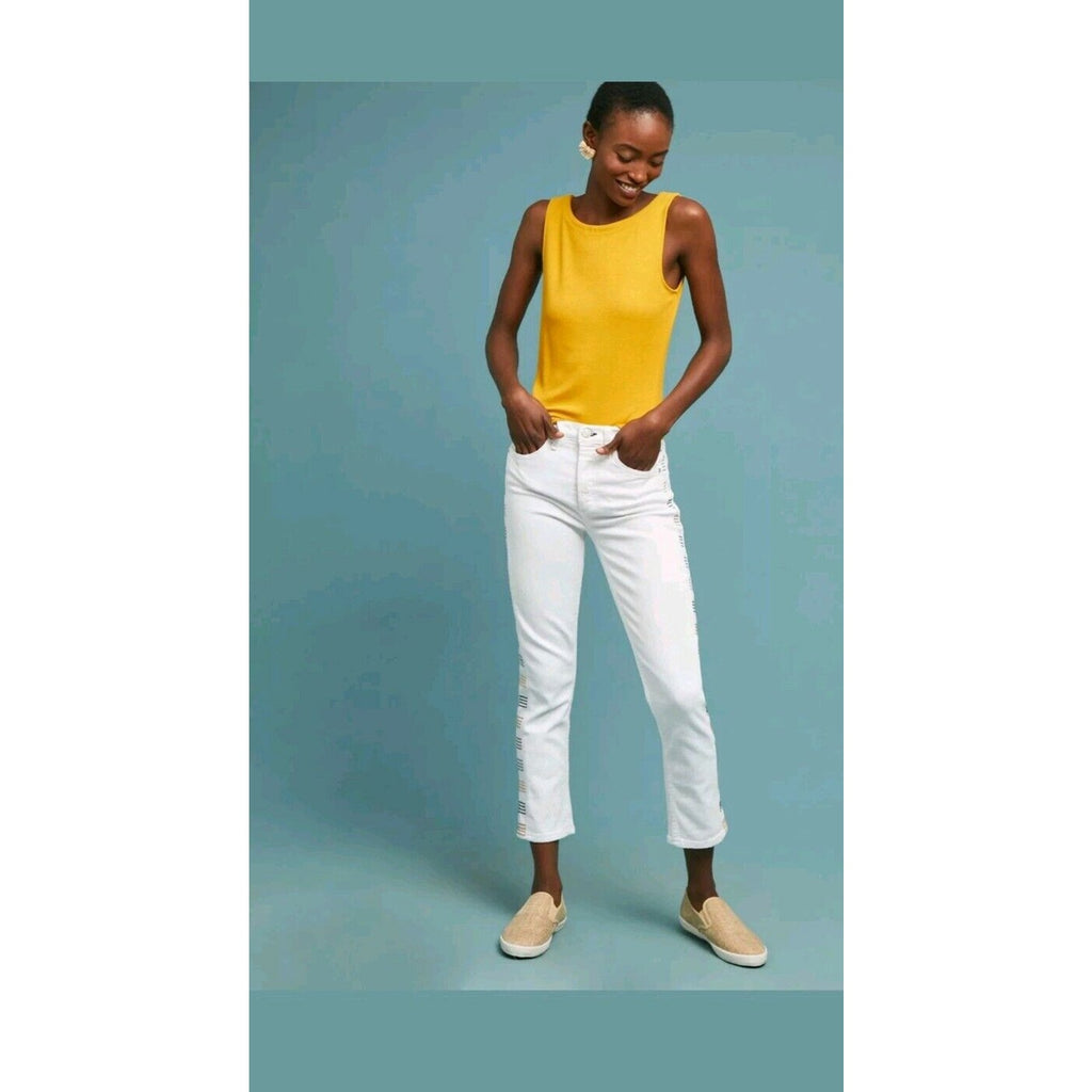 Anthropologie McGuire Valetta High-Rise Straight Cropped Embroidered Jeans SZ 25