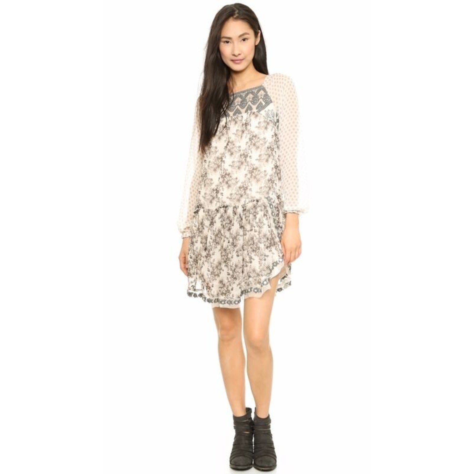 Free people Elsie Sheer Lace Boho Dress in Midnight Garden Combo Size S