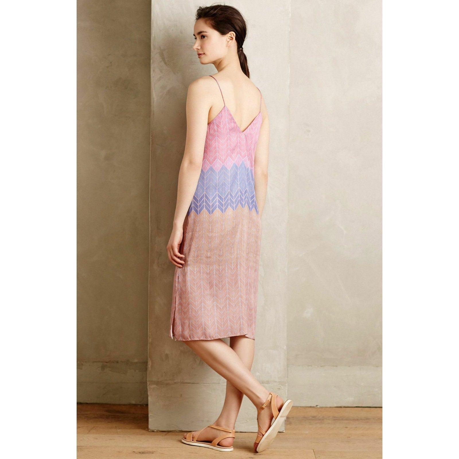 New  Anthropologie Morgan Carper Chevron Stripe Slip Dress $168 Size Small