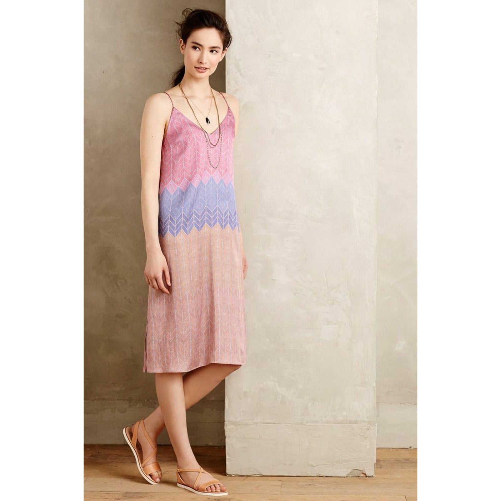 New  Anthropologie Morgan Carper Chevron Stripe Slip Dress $168 Size Small