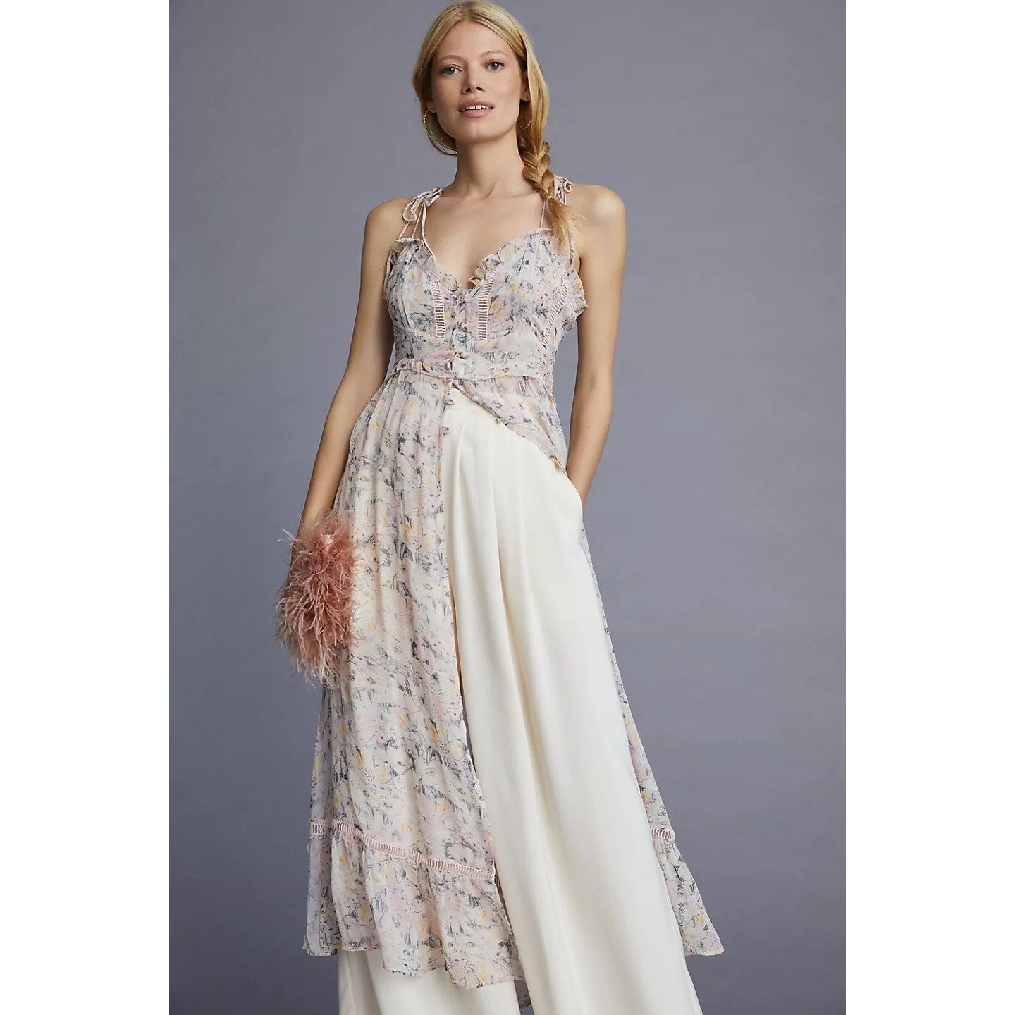 By Anthropologie Sheer Curtain MAXI Top $130 X-SMALL Pink Floral