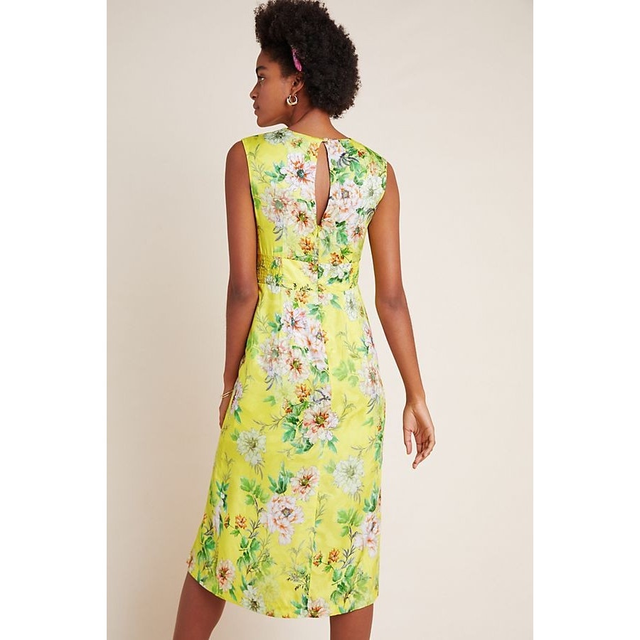Anthropologie Sparrow Silky Floral Midi Dress $238 SIZE 6 Yellow Slit Hem