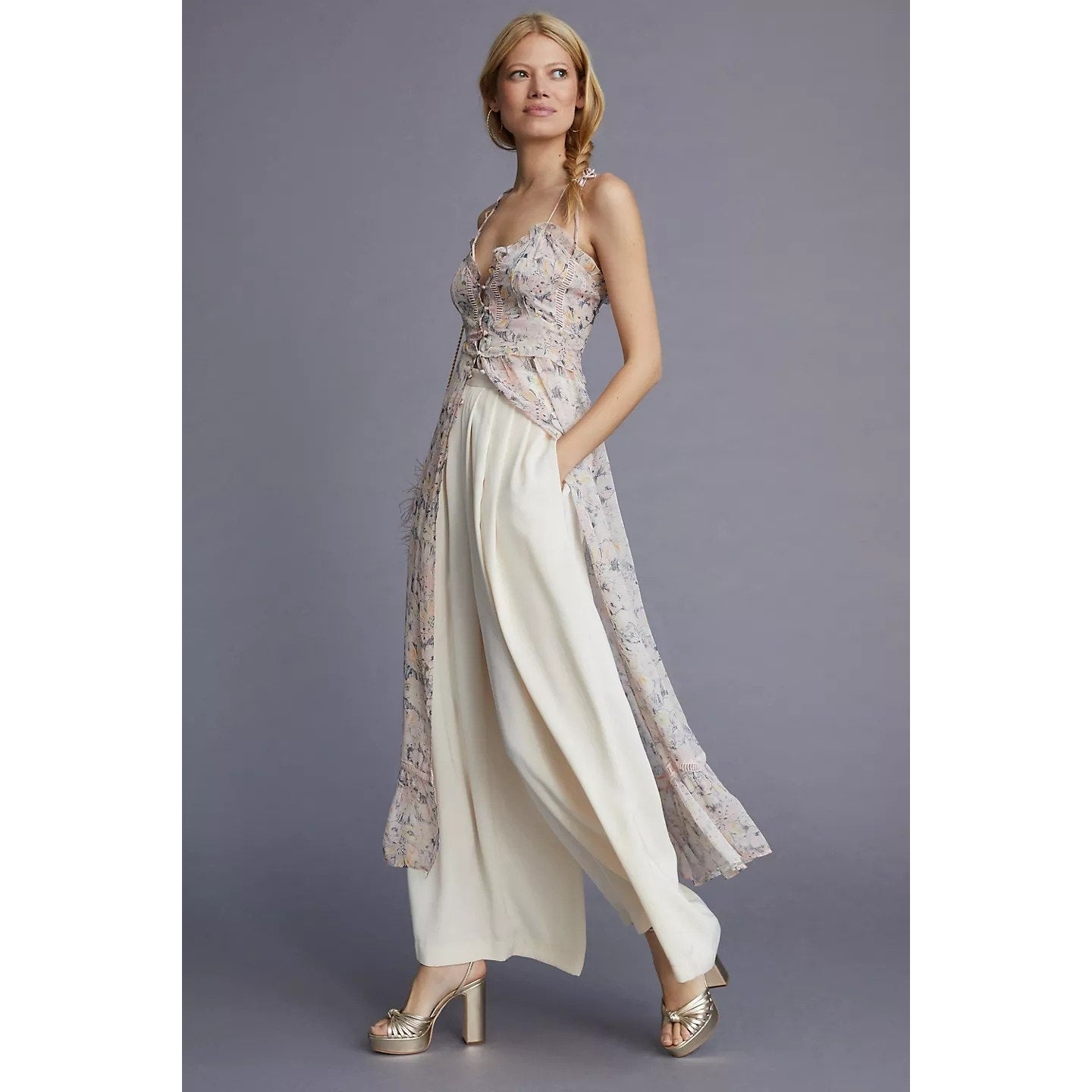 By Anthropologie Sheer Curtain MAXI Top $130 X-SMALL Pink Floral