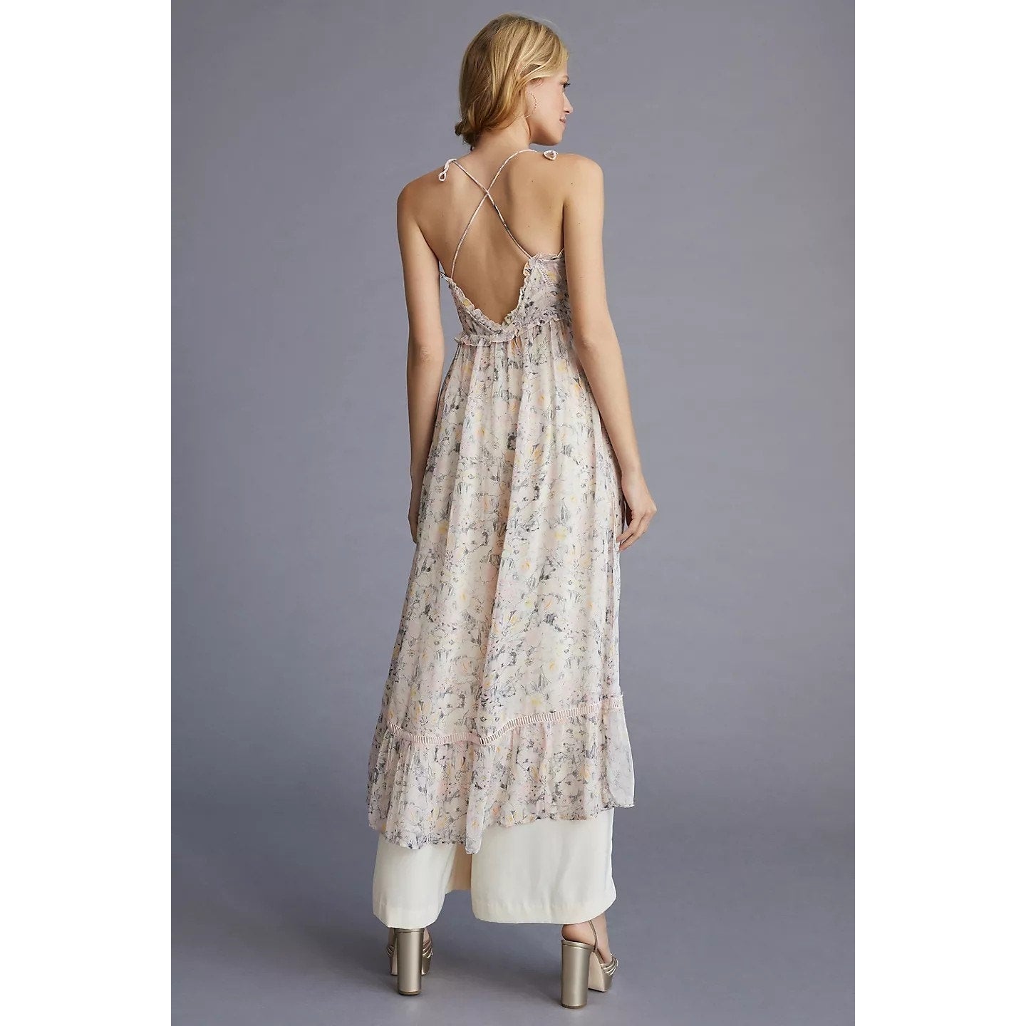 By Anthropologie Sheer Curtain MAXI Top $130 X-SMALL Pink Floral