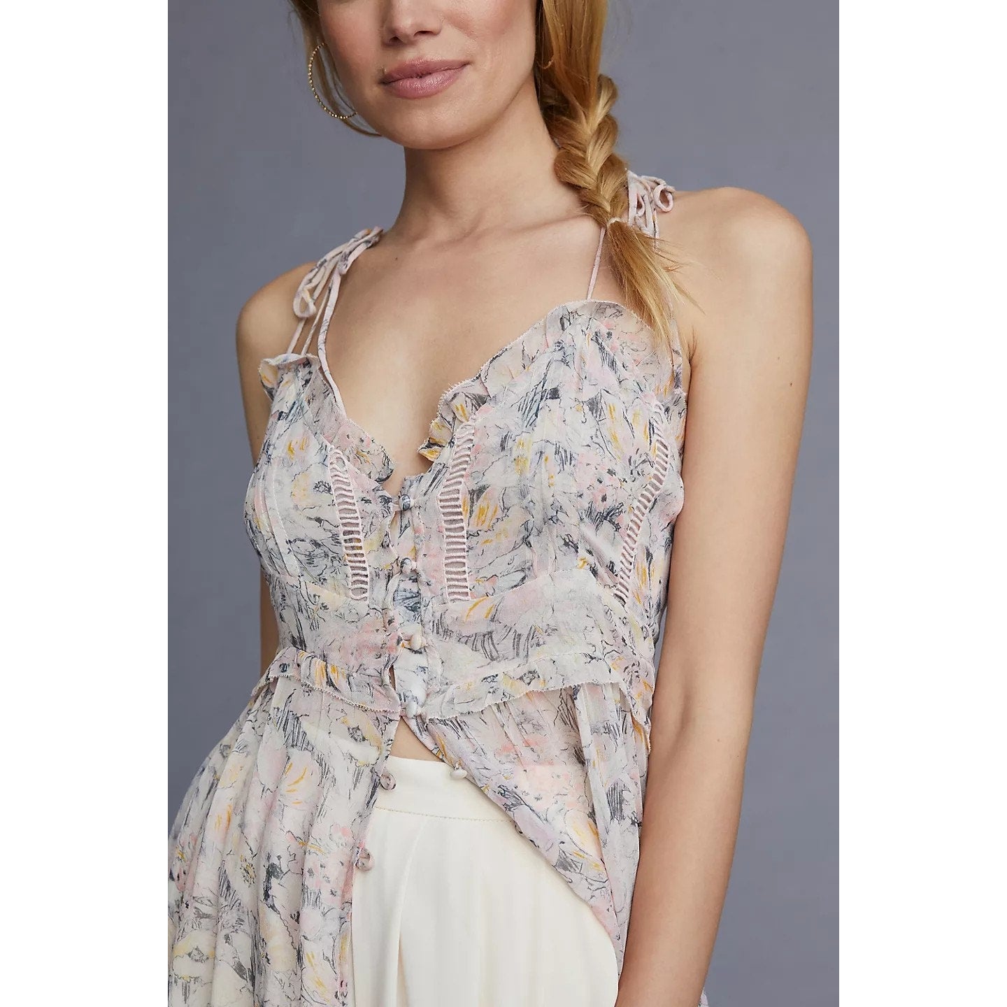 By Anthropologie Sheer Curtain MAXI Top $130 X-SMALL Pink Floral
