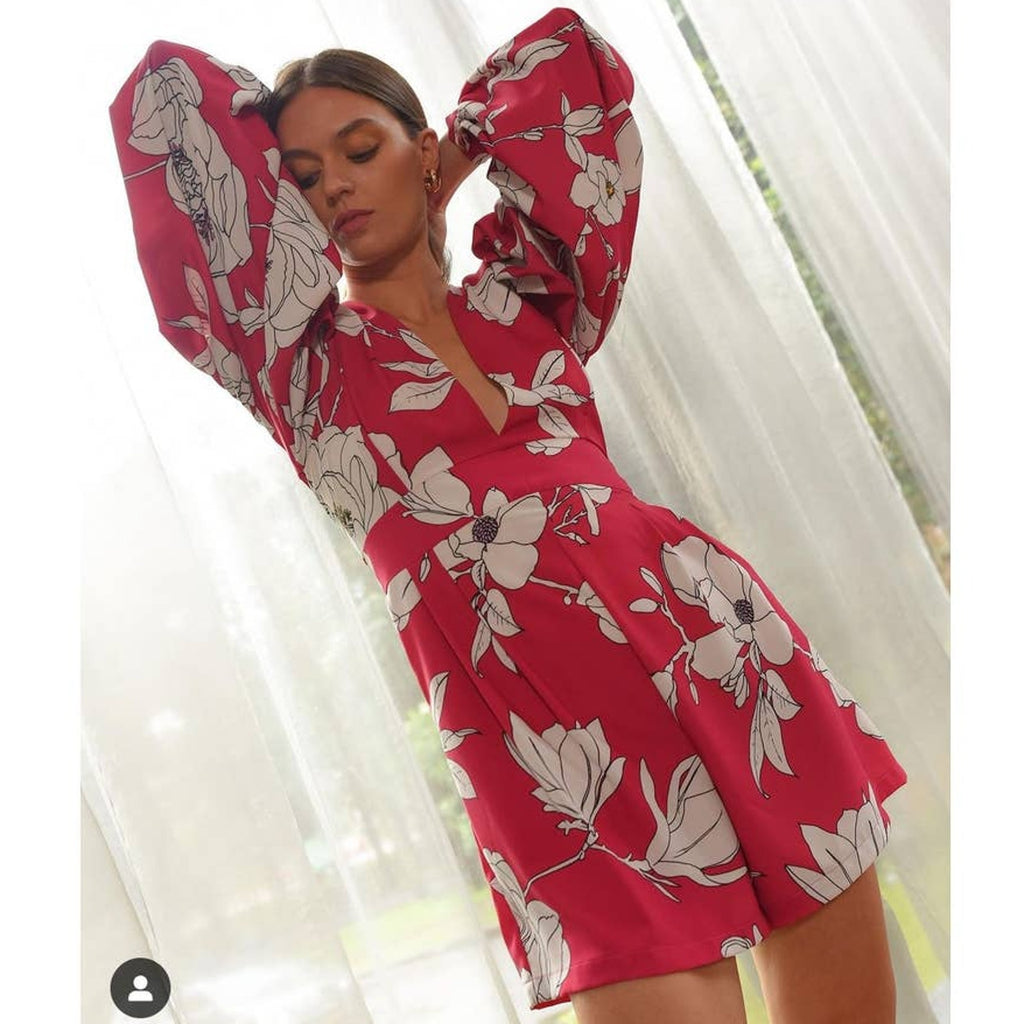 Anthropologie Natalia Mazzei Zubillaga NMZ Deep-V Floral Romper Pink Sz M $228