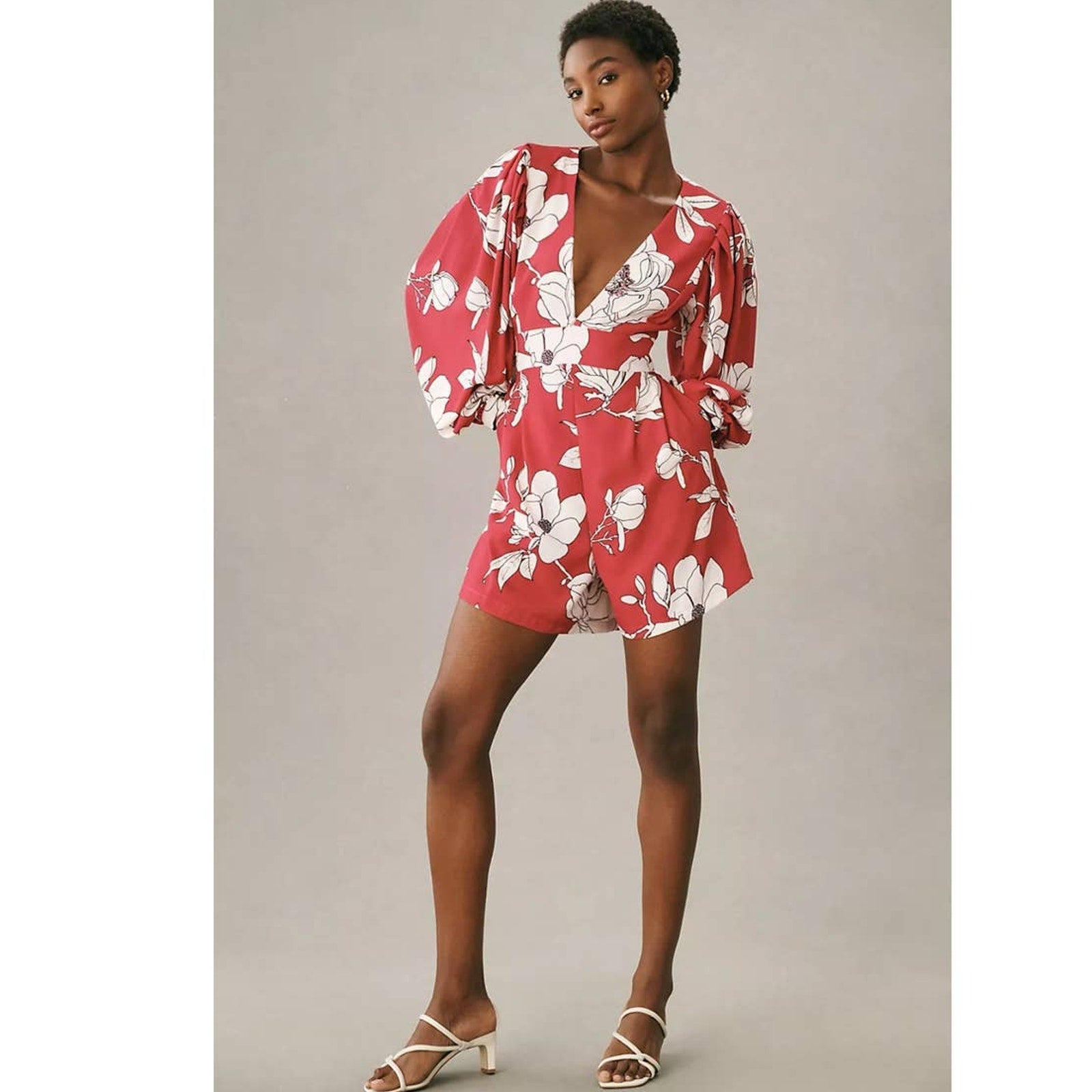 Anthropologie Natalia Mazzei Zubillaga NMZ Deep-V Floral Romper Pink Sz M $228